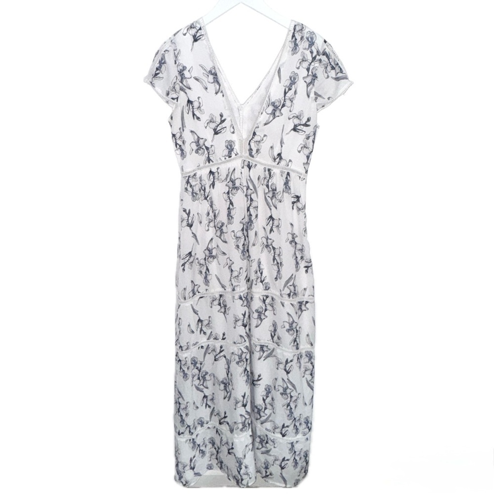 Lucca Blue & White Floral Maxi Dress V-Neck Front & Back - Picture 3 of 5